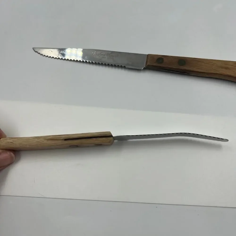 Vtg Hanford Forge Stainless Blade Serrated Tomato Fruit Slicer Knife Wood Handle